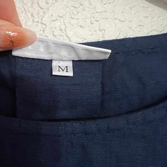 Bryn Walker Fran Linen Navy Blue Ruffle Bell Sleeve Top - Picture 8 of 11